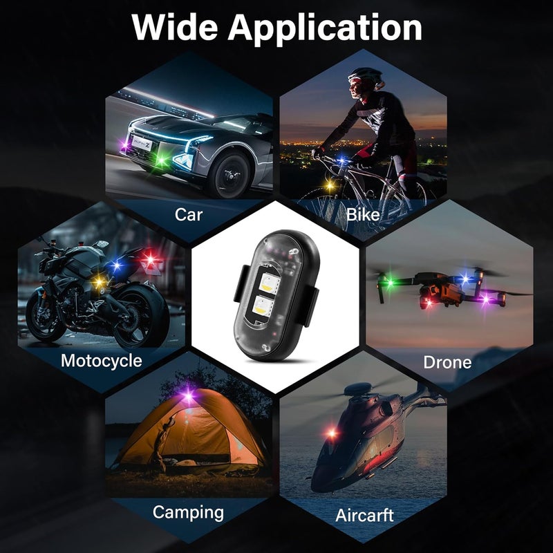 Amiline Wireless LED Lights for Car 8PCS with Remote Control, Wireless LED Strobe Lights 8 Colors USB Charge IP65 Waterproof Anti-Collision for Car Motorcycle Drone RC Aircraft Bike, Black - Image 4